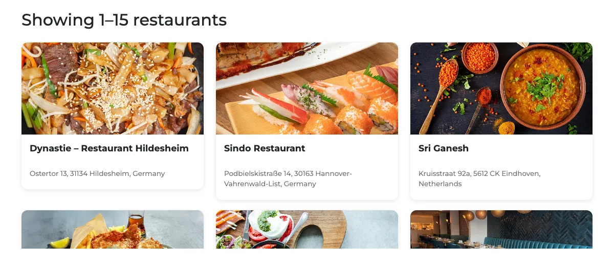 Restaurant listings on Dineopedia